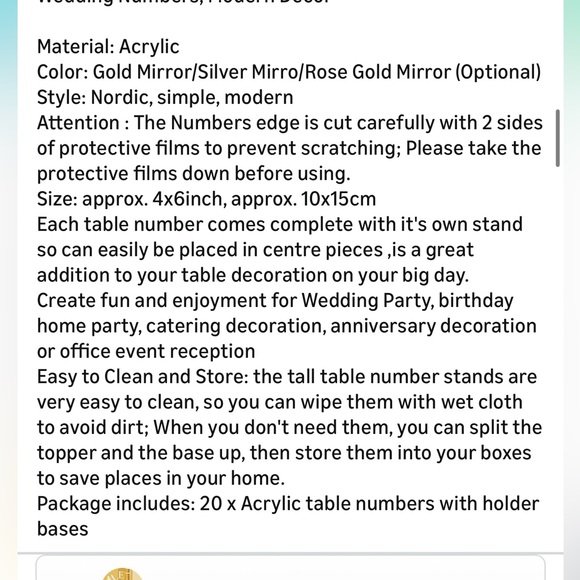 Wedding Table Numbers 1-20 - Picture 8 of 8